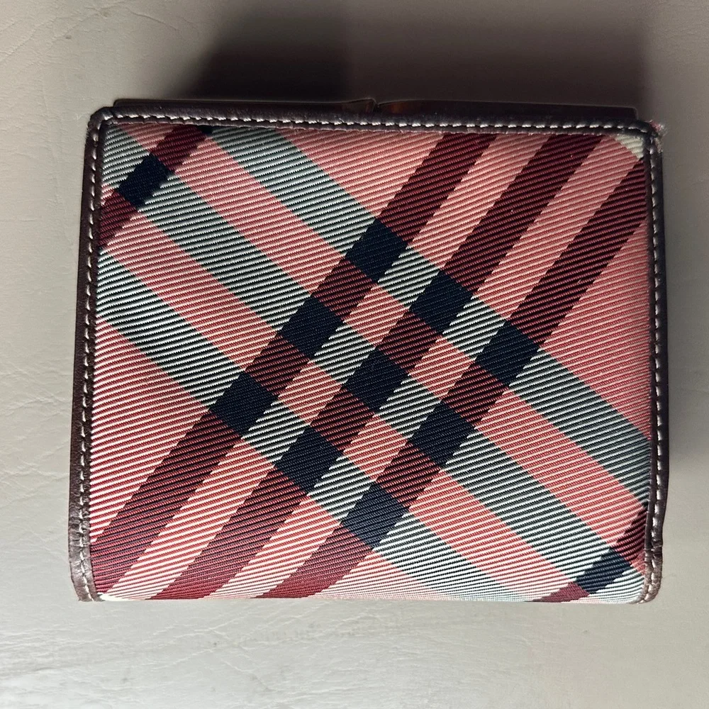 Burberry Blue Label Pink Nova Check Plaid Trifold Wallet with Kisslock Closure